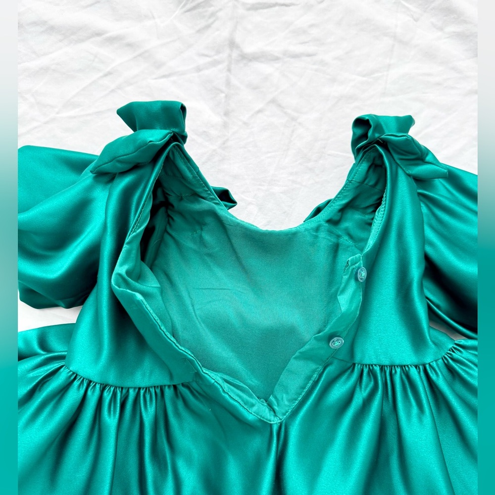Janie & Jack The Satin Holiday Dress Emerald Green | Toddler 18-24m - Picture 12 of 14